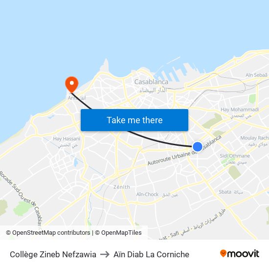 Collège Zineb Nefzawia to Aïn Diab La Corniche map