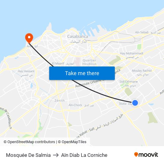 Mosquée De Salmia to Aïn Diab La Corniche map