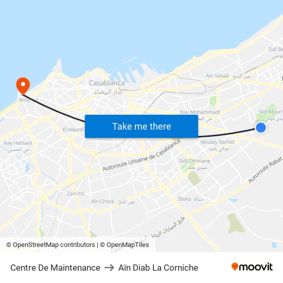 Centre De Maintenance to Aïn Diab La Corniche map