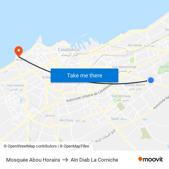 Mosquée Abou Horaira to Aïn Diab La Corniche map