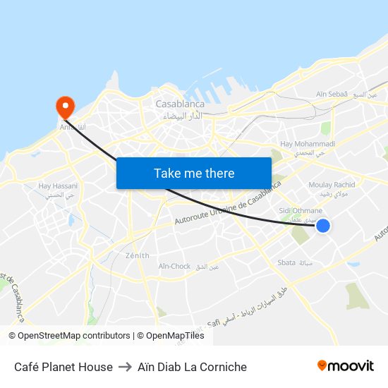 Café Planet House to Aïn Diab La Corniche map