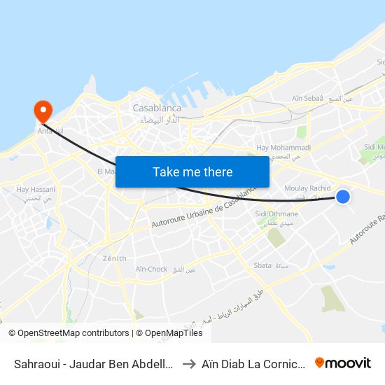 Sahraoui - Jaudar Ben Abdellah to Aïn Diab La Corniche map