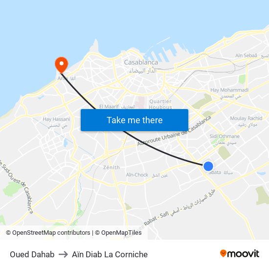 Oued Dahab to Aïn Diab La Corniche map