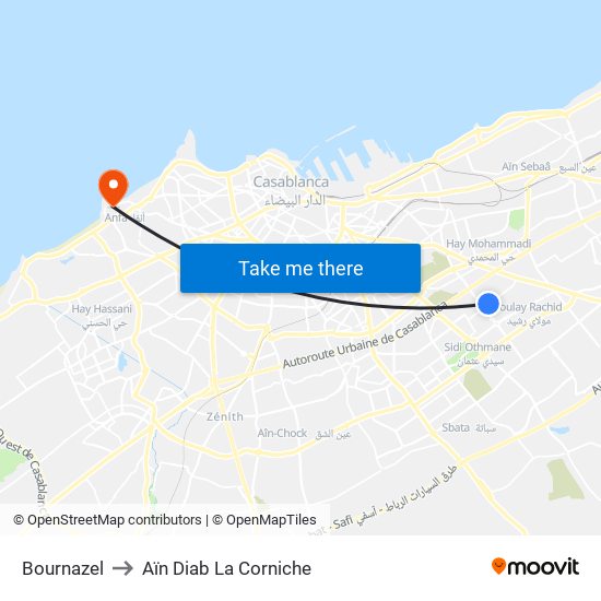 Bournazel to Aïn Diab La Corniche map