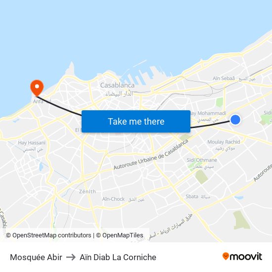 Mosquée Abir to Aïn Diab La Corniche map