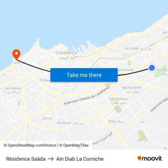Résidence Saâda to Aïn Diab La Corniche map