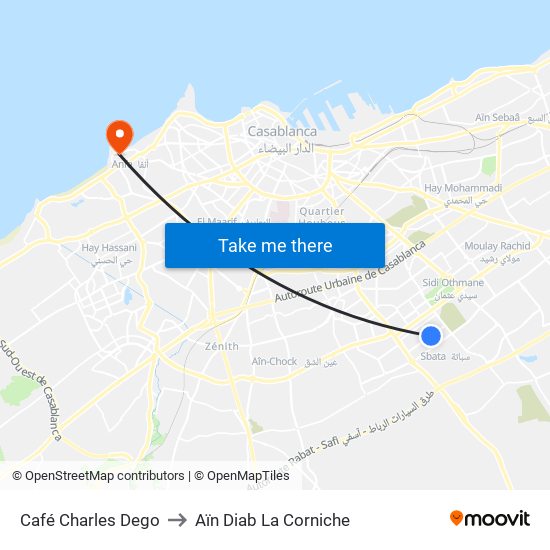 Café Charles Dego to Aïn Diab La Corniche map