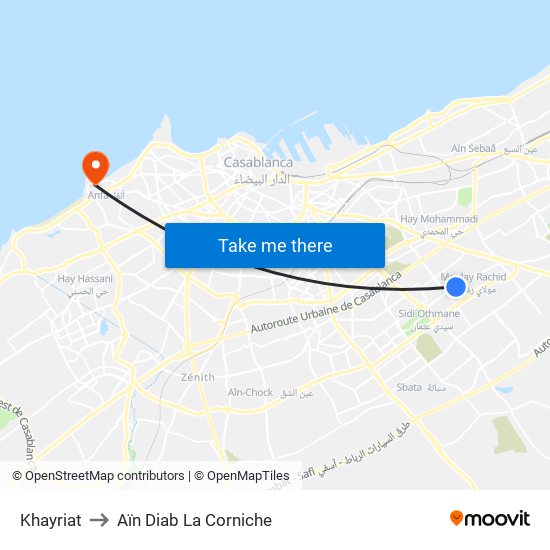 Khayriat to Aïn Diab La Corniche map