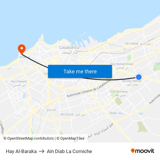 Hay Al-Baraka to Aïn Diab La Corniche map