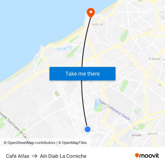 Café Atlas to Aïn Diab La Corniche map