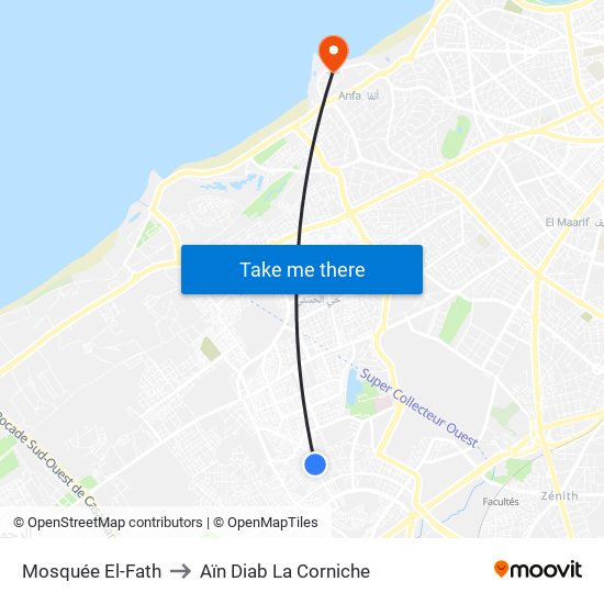 Mosquée El-Fath to Aïn Diab La Corniche map