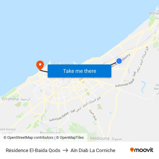 Résidence El-Baida Qods to Aïn Diab La Corniche map