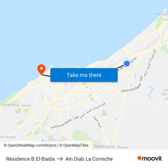 Résidence B El-Baida to Aïn Diab La Corniche map