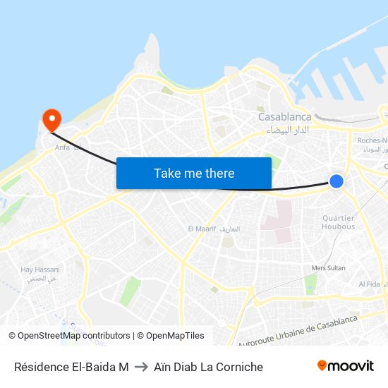 Résidence El-Baida M to Aïn Diab La Corniche map