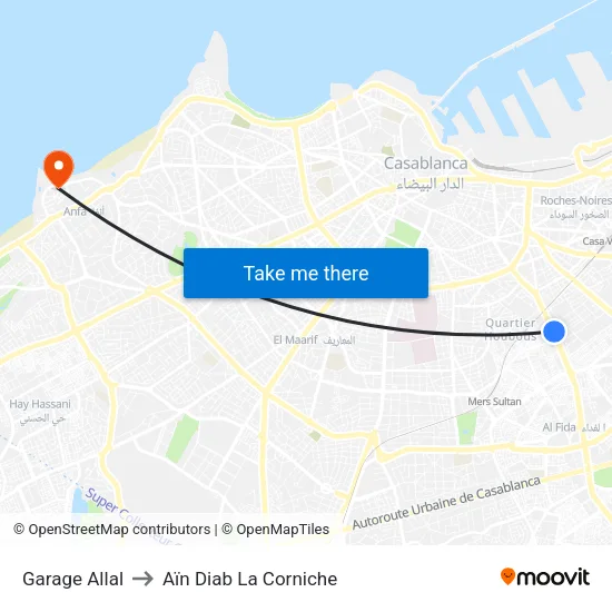 Garage Allal to Aïn Diab La Corniche map