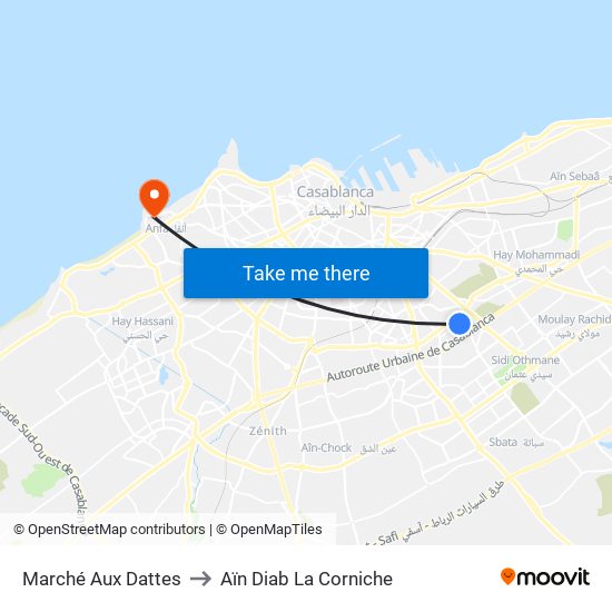 Marché Aux Dattes to Aïn Diab La Corniche map