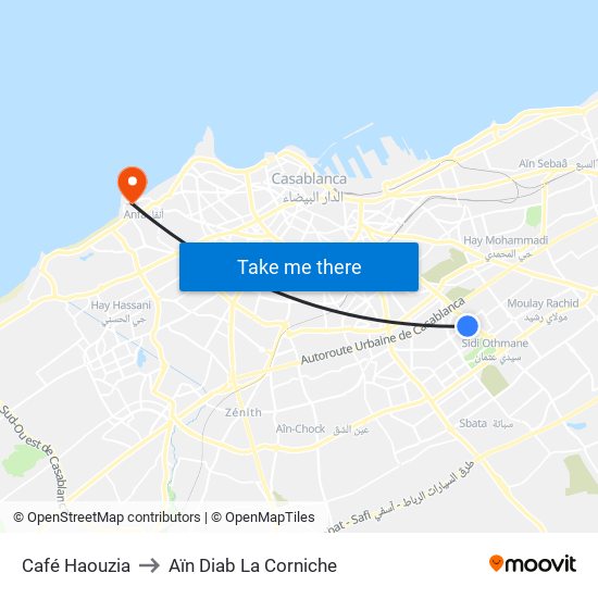 Café Haouzia to Aïn Diab La Corniche map