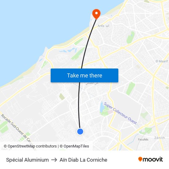 Spécial Aluminium to Aïn Diab La Corniche map