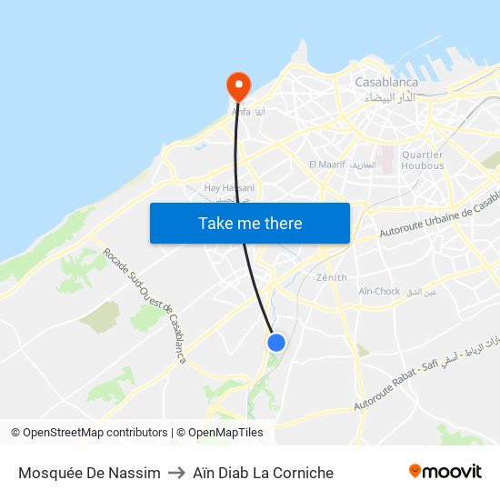 Mosquée De Nassim to Aïn Diab La Corniche map
