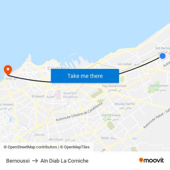 Bernoussi to Aïn Diab La Corniche map