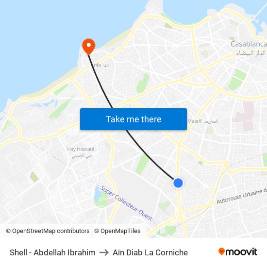 Shell - Abdellah Ibrahim to Aïn Diab La Corniche map