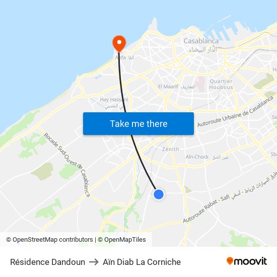 Résidence Dandoun to Aïn Diab La Corniche map