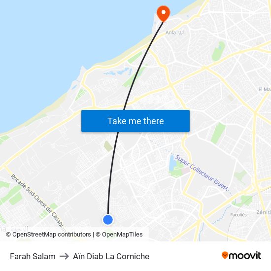 Farah Salam to Aïn Diab La Corniche map