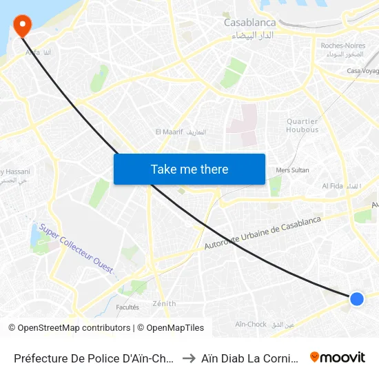 Préfecture De Police D'Aïn-Chock to Aïn Diab La Corniche map