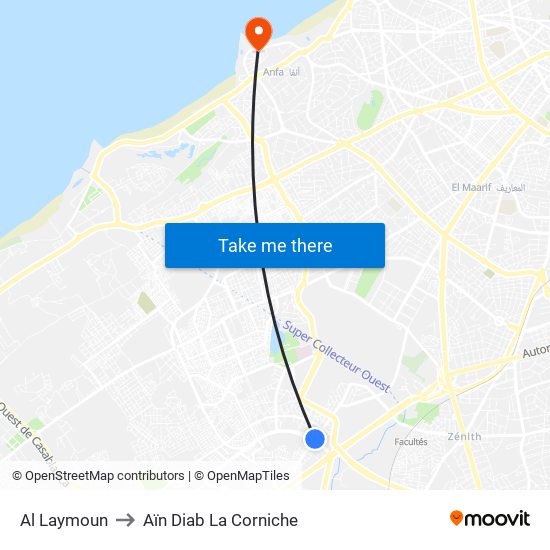 Al Laymoun to Aïn Diab La Corniche map