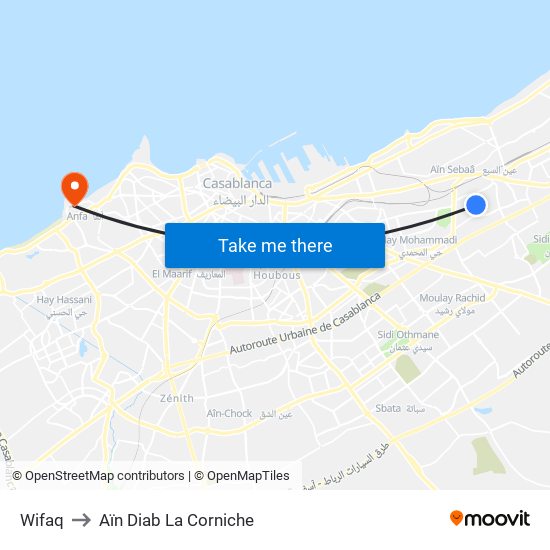 Wifaq to Aïn Diab La Corniche map