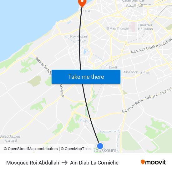 Mosquée Roi Abdallah to Aïn Diab La Corniche map