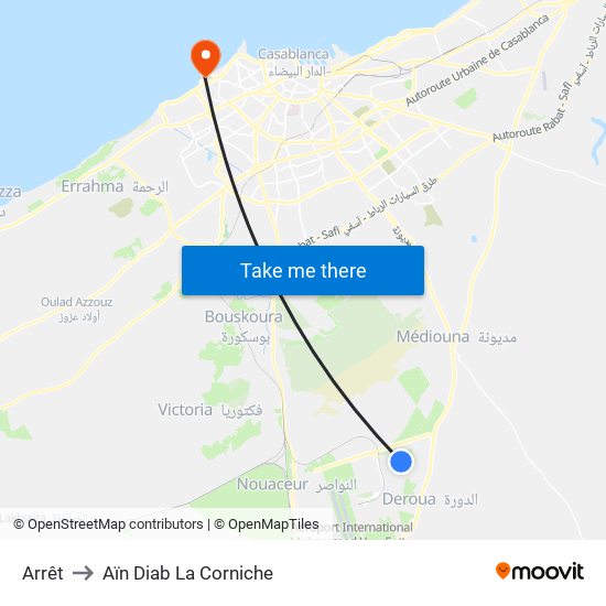 Arrêt to Aïn Diab La Corniche map