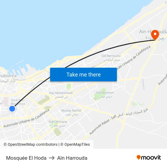 Mosquée El Hoda to Aïn Harrouda map