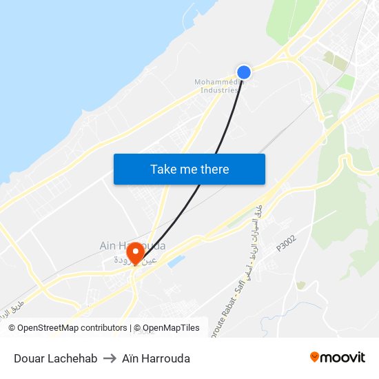 Douar Lachehab to Aïn Harrouda map