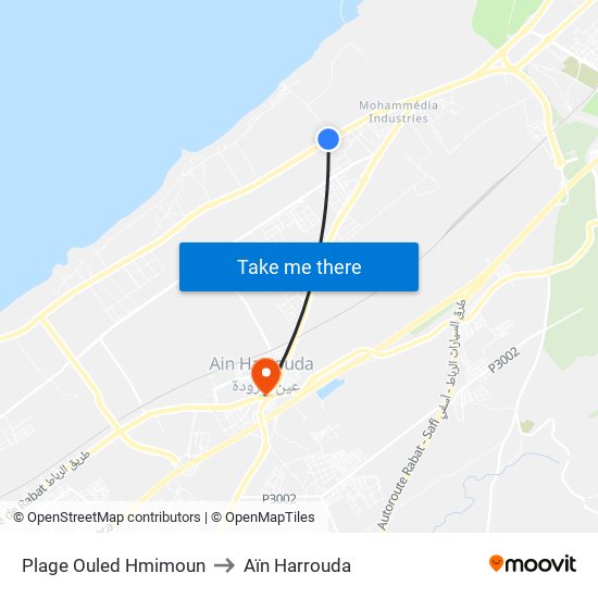 Plage Ouled Hmimoun to Aïn Harrouda map