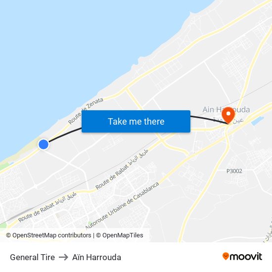 General Tire to Aïn Harrouda map