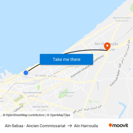 Aïn-Sebaa - Ancien Commissariat to Aïn Harrouda map
