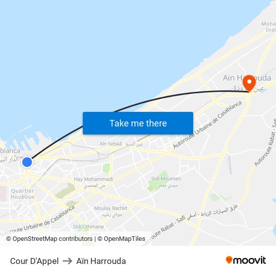Cour D'Appel to Aïn Harrouda map