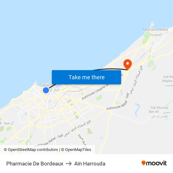 Pharmacie De Bordeaux to Aïn Harrouda map