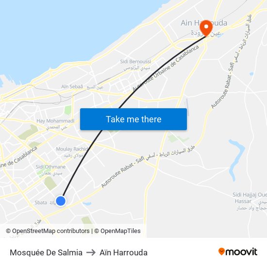 Mosquée De Salmia to Aïn Harrouda map