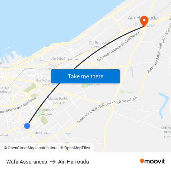 Wafa Assurances to Aïn Harrouda map