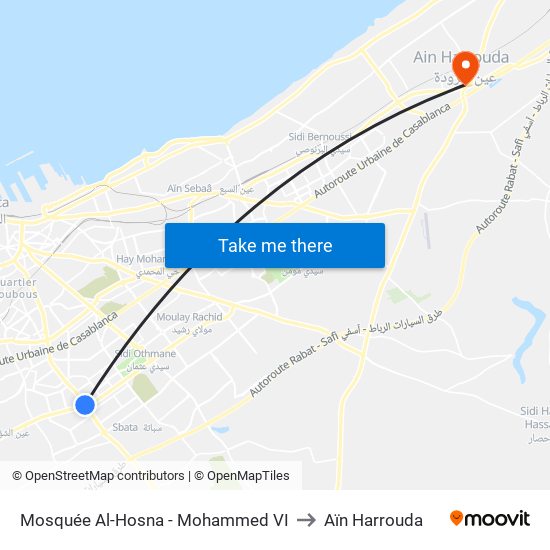 Mosquée Al-Hosna - Mohammed VI to Aïn Harrouda map