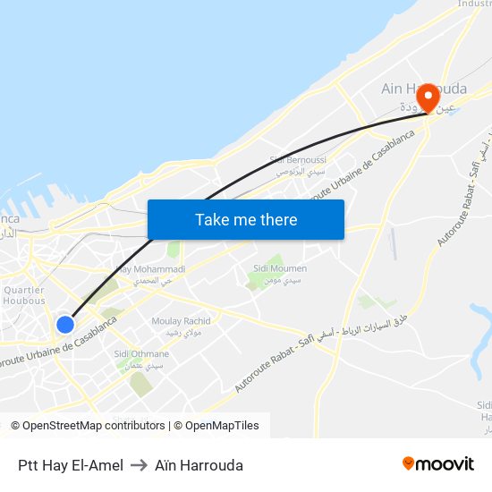 Ptt Hay El-Amel to Aïn Harrouda map
