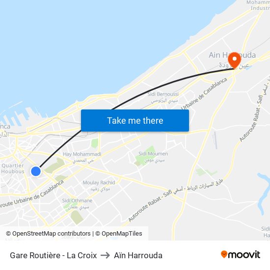 Gare Routière - La Croix to Aïn Harrouda map