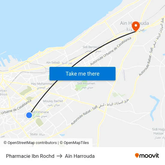 Pharmacie Ibn Rochd to Aïn Harrouda map