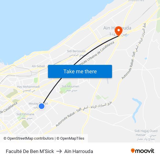 Faculté De Ben M'Sick to Aïn Harrouda map