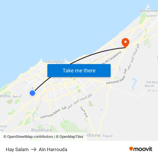 Hay Salam to Aïn Harrouda map