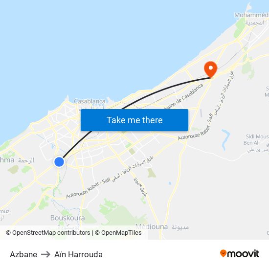 Azbane to Aïn Harrouda map