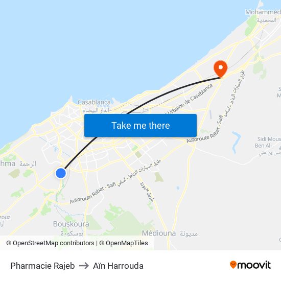 Pharmacie Rajeb to Aïn Harrouda map