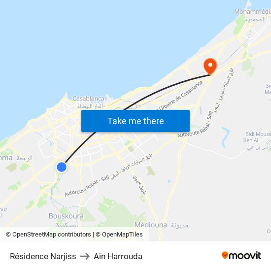Résidence Narjiss to Aïn Harrouda map